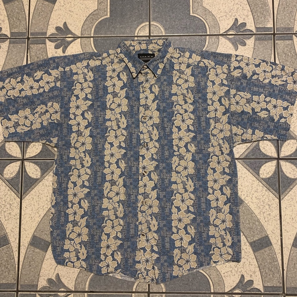 Vintage MAXX FM Floral Pattern Hawaiian Shirt Sz L